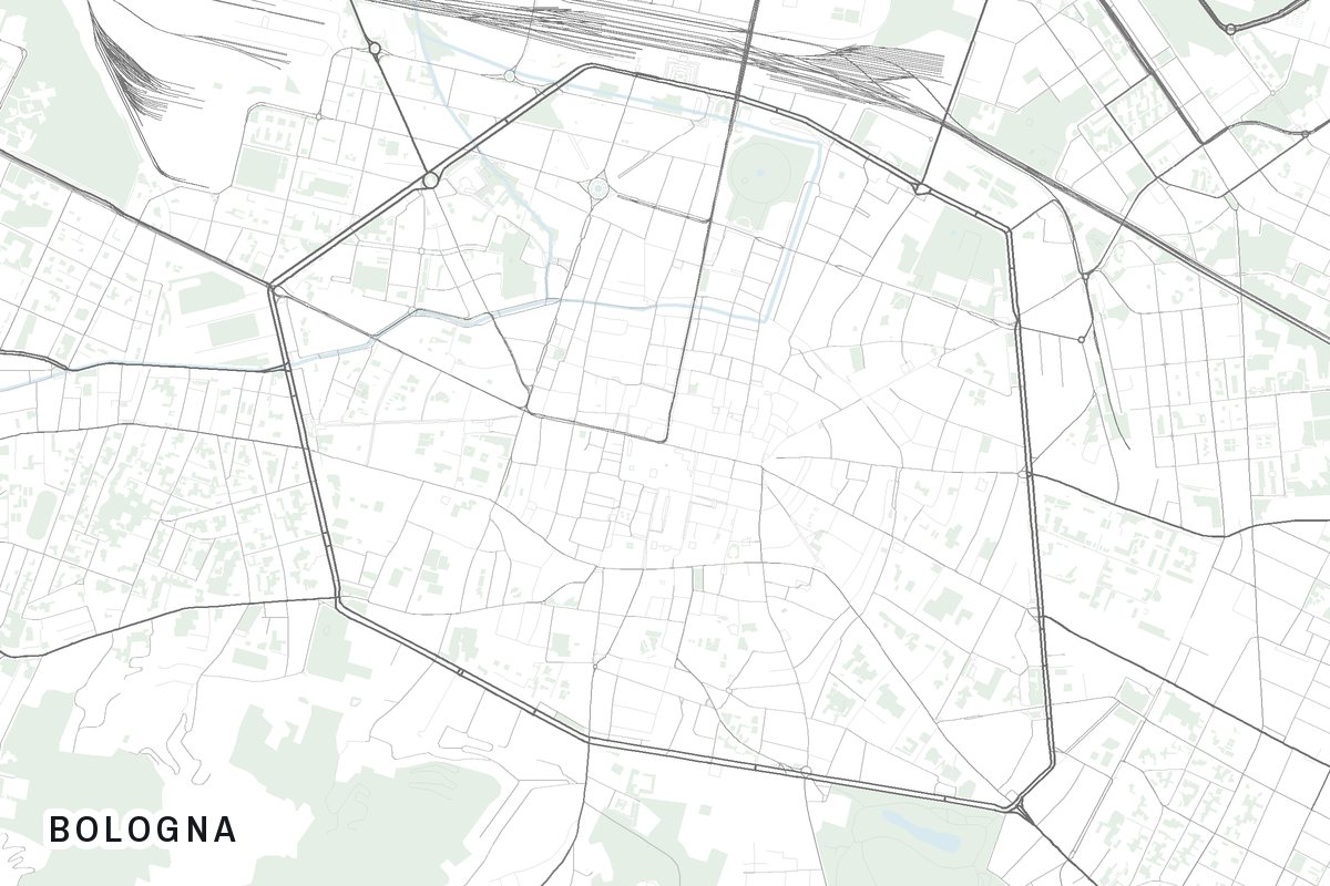 Street map of Bologna, Italy.