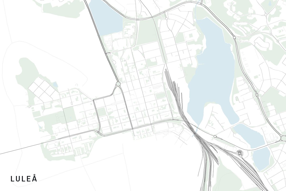Street map of Luleå, Sweden.