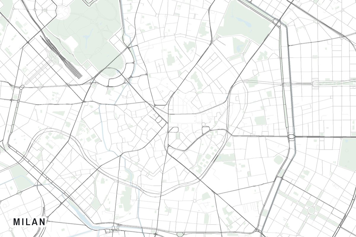 Street map of Milan, Italy.