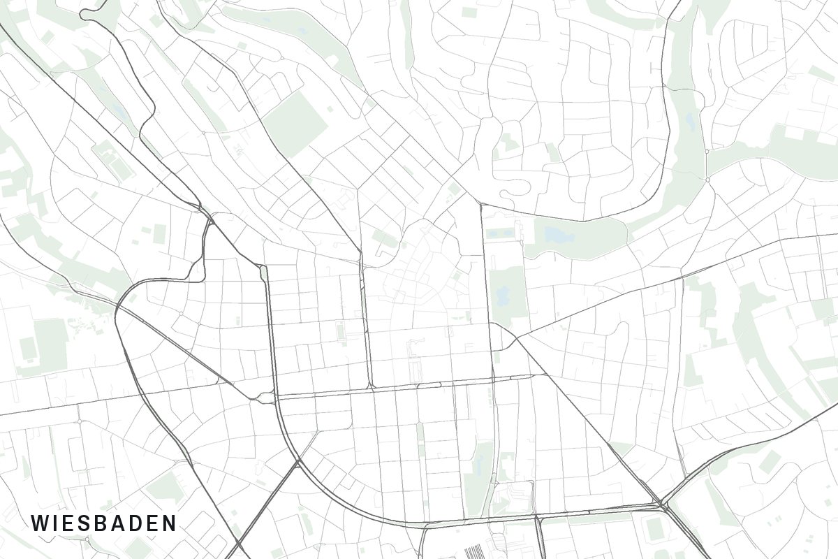 Street map of Wiesbaden, Germany.
