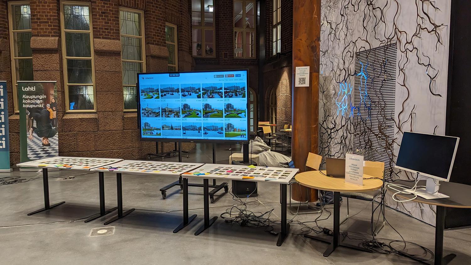3 tables and a tv screen