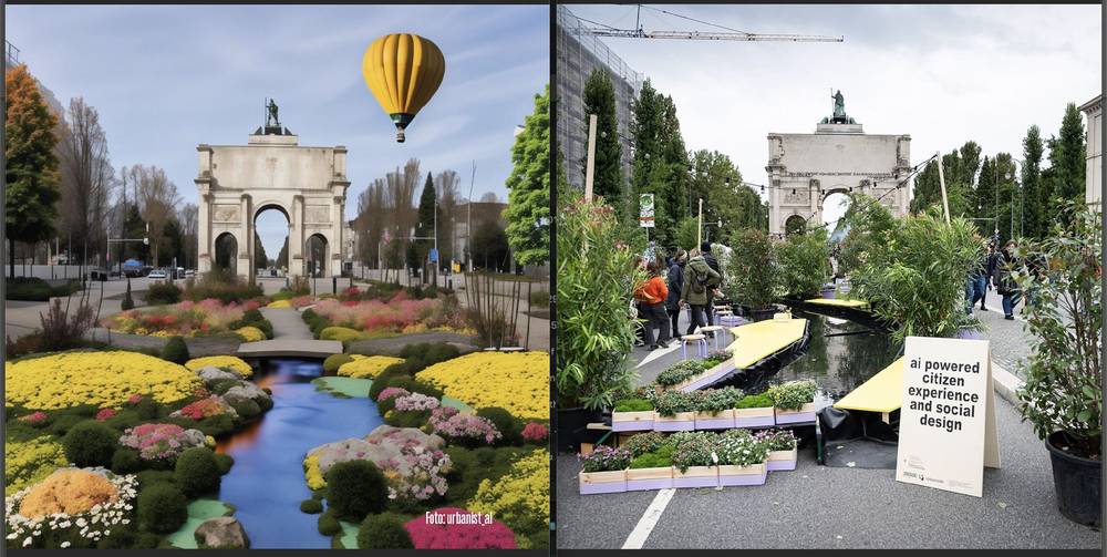 Munich Siegestor reimagined as a garden landscape