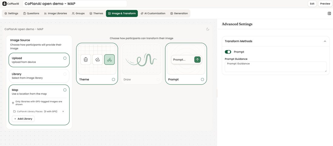 CoPlanAI console — source and transform