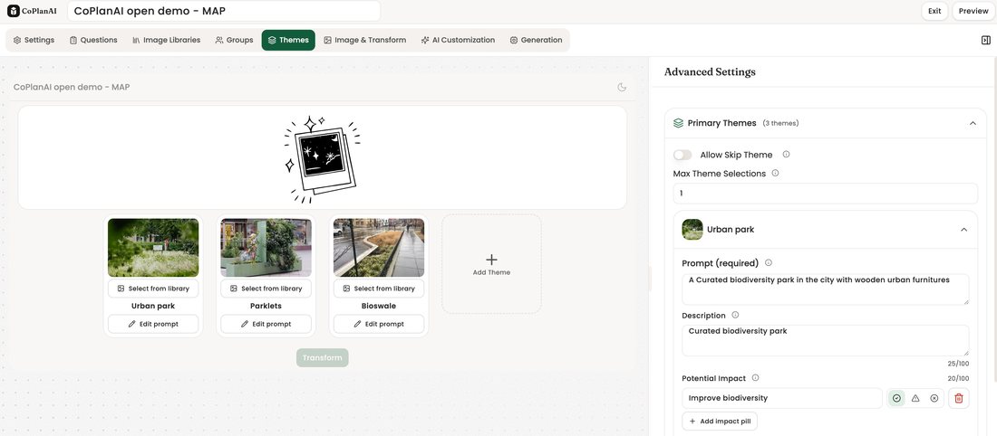 CoPlanAI console — set the themes