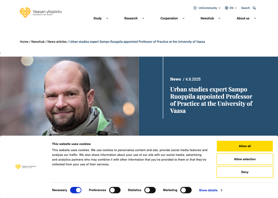 Urban studies expert Sampo Ruoppila appointed Professor of Practice